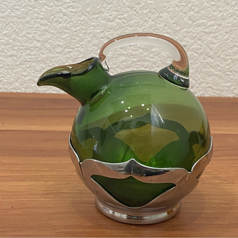 MCM Mid Century Modern FARBER BROS. Krome Kraft Green 4.5" Small Pitcher Jug